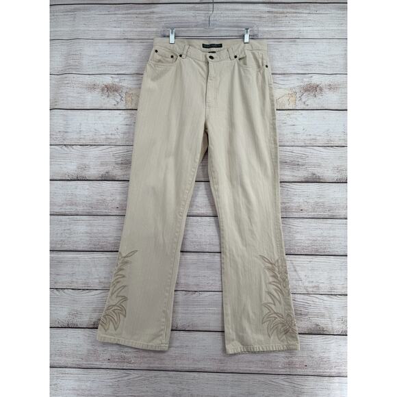 Lauren Jeans Co Floral Embroidered Bootcut Jeans Womens 12 Cream - Picture 1 of 10